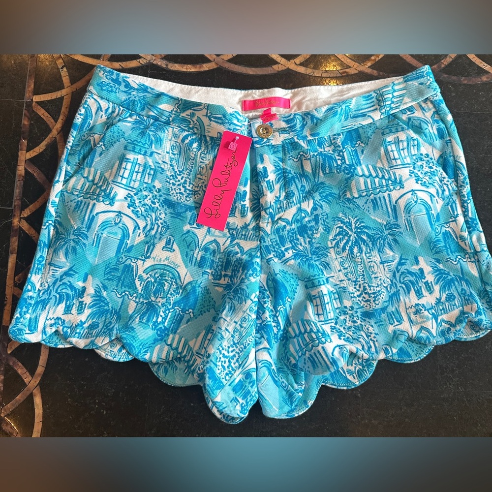 NWT‎ Lilly Pulitzer Amalfi Blue Sunny State Of Mind Buttercup Knit Shorts, Sz 12
